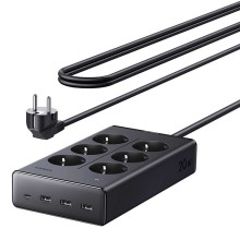 Հոսանքի երկարացման լար UGREEN 6-outlet power strip with 3x USB-A 1x USB-C 20W 1.5m (Black) (75141)