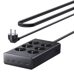 Հոսանքի երկարացման լար UGREEN 6-outlet power strip with 3x USB-A 1x USB-C 20W 1.5m (Black) (75141)