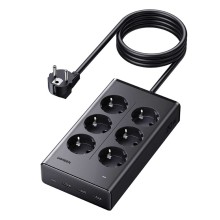 Հոսանքի երկարացման լար UGREEN 6-outlet power strip with 3x USB-A 1x USB-C 20W 1.5m (Black) (75141)