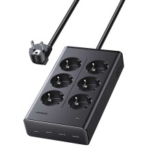 Հոսանքի երկարացման լար UGREEN 6-outlet power strip with 3x USB-A 1x USB-C 20W 1.5m (Black) (75141)