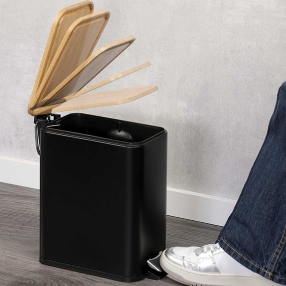 Ведро KESPER 90176 METAL WITH BAMBOO LID 5L BLACK 