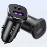 Автомобильный адаптер UGREEN EC305 CAR CHARGER 30W 2-Port USB-C USB-A (Black) (25845)