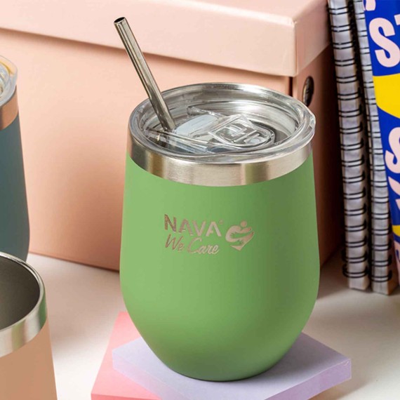 Թերմոս NAVA 10-262-102 S.STEEL WE CARE TRAVEL MUG W/STRAW GREEN 360ML 