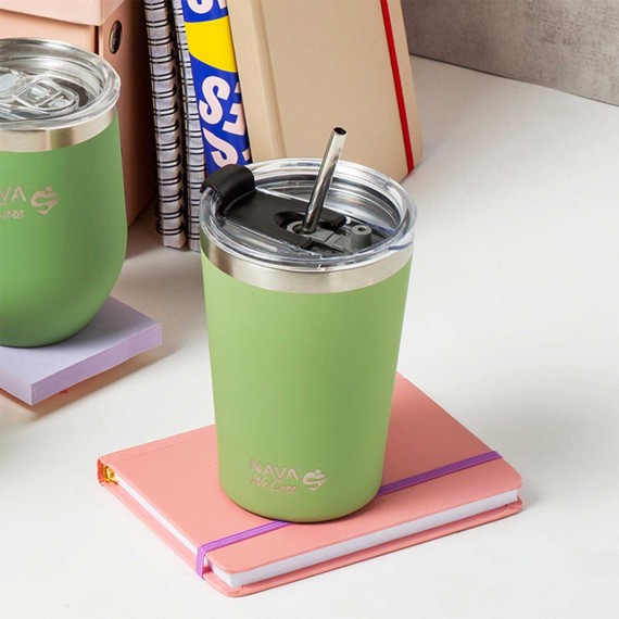 Termos NAVA 10-262-112 S.STEEL WE CARE TRAVEL MUG W/STRAW GREEN 450ML 