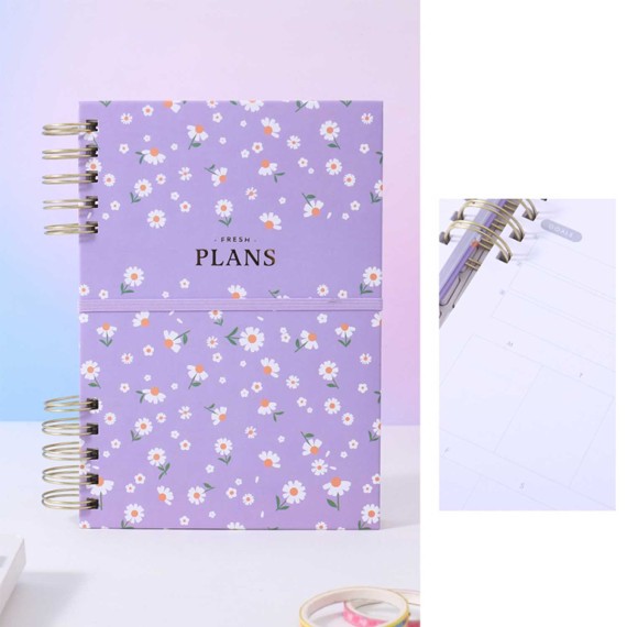 Концелярские товары XIMI 6941963952422 SMALL DAISY HARDSHELL SPIRAL WEEK PLANNER NOTEBOOK A5 184 SHEETS (PURPLE) (952422)