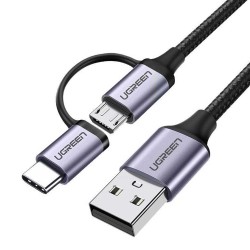 Մալուխ UGREEN USB-A to Micro+USB-C 1m (Black) (30875)