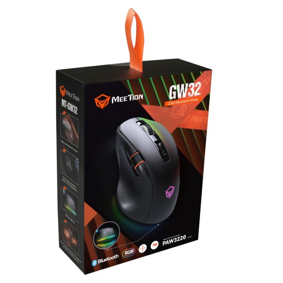 Компьютерные мыши MEETION Tri-Mode Wrls+BT Ergonomic Gaming (Black Orange) (GW32)