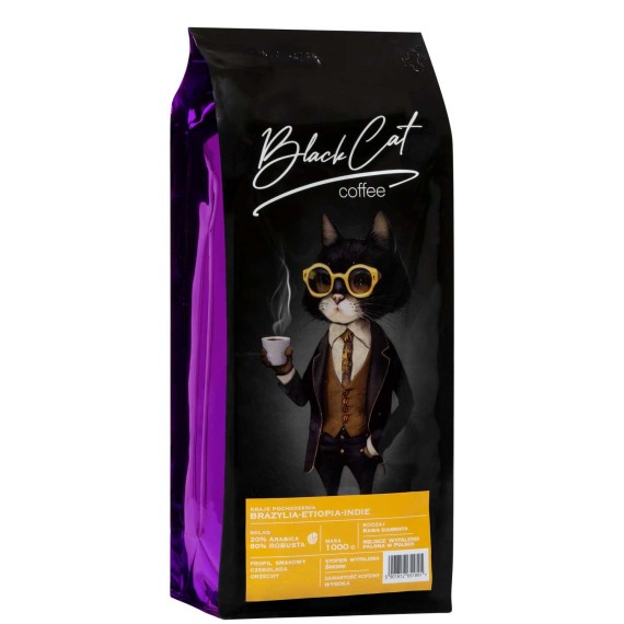Кофейные зерна BLACK CAT BRAZYLIA-ETIOPA-INDIA 20/80 (1000g)