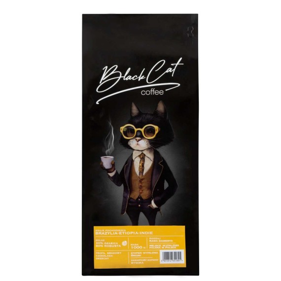 Кофейные зерна BLACK CAT BRAZYLIA-ETIOPA-INDIA 20/80 (1000g)