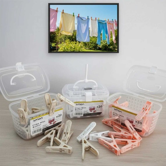 Сушилки для белья и зажимы LIMON 111035 CLOTHES PEGS W/BASKET(507919) 