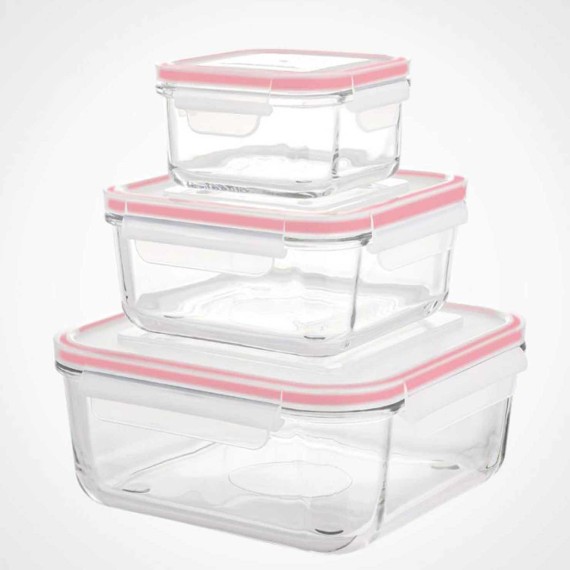 Մթերքի տարաներ LIMON 204835 GLASS W/LID SQUAR SET 3PC(906301) 