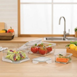Մթերքի տարաներ LIMON 204835 GLASS W/LID SQUAR SET 3PC(906301) 