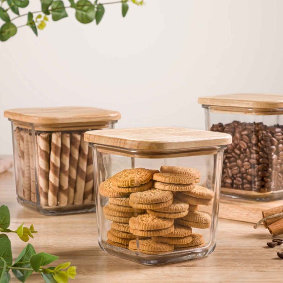 Մթերքի տարաներ LIMON 218959 GLASSES W/LID WOOD 860ML (907964) 