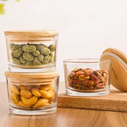 Մթերքի տարաներ LIMON 221059 GLASS W/LID WOOD 190ML SET 3PC (907926) 