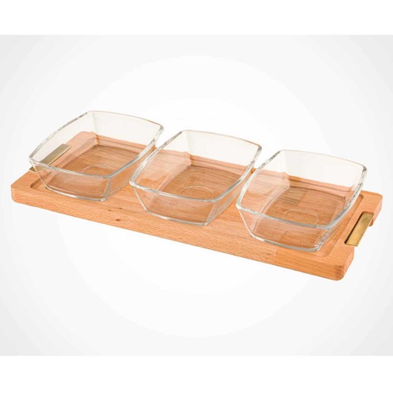 Пищевые контайнеры LIMON 224559 SMALL SNACK SERVING 3 SECTION W/WOODEN BASE (908558) 