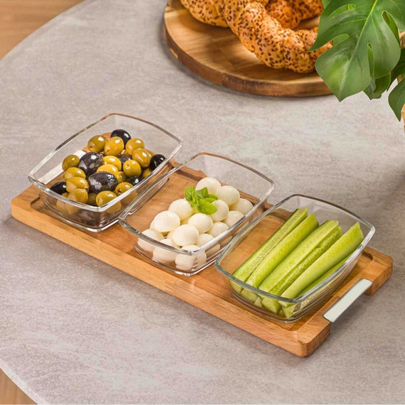 Пищевые контайнеры LIMON 224559 SMALL SNACK SERVING 3 SECTION W/WOODEN BASE (908558) 