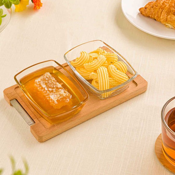 Մթերքի տարաներ LIMON 224659 SMALL SNACK SERVING 2 SECTION W/WOODEN BASE (908657) 