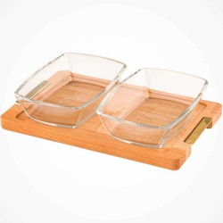 Մթերքի տարաներ LIMON 224659 SMALL SNACK SERVING 2 SECTION W/WOODEN BASE (908657) 