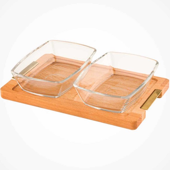 Մթերքի տարաներ LIMON 224659 SMALL SNACK SERVING 2 SECTION W/WOODEN BASE (908657) 