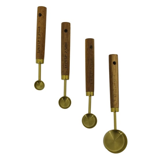 Кухонные аксессуары XIMI 6941963979313 4PCS GOLD PLATED MEASURING SPOONS SET (ACACIA WOOD HANDLE) (GOLD) (979313)