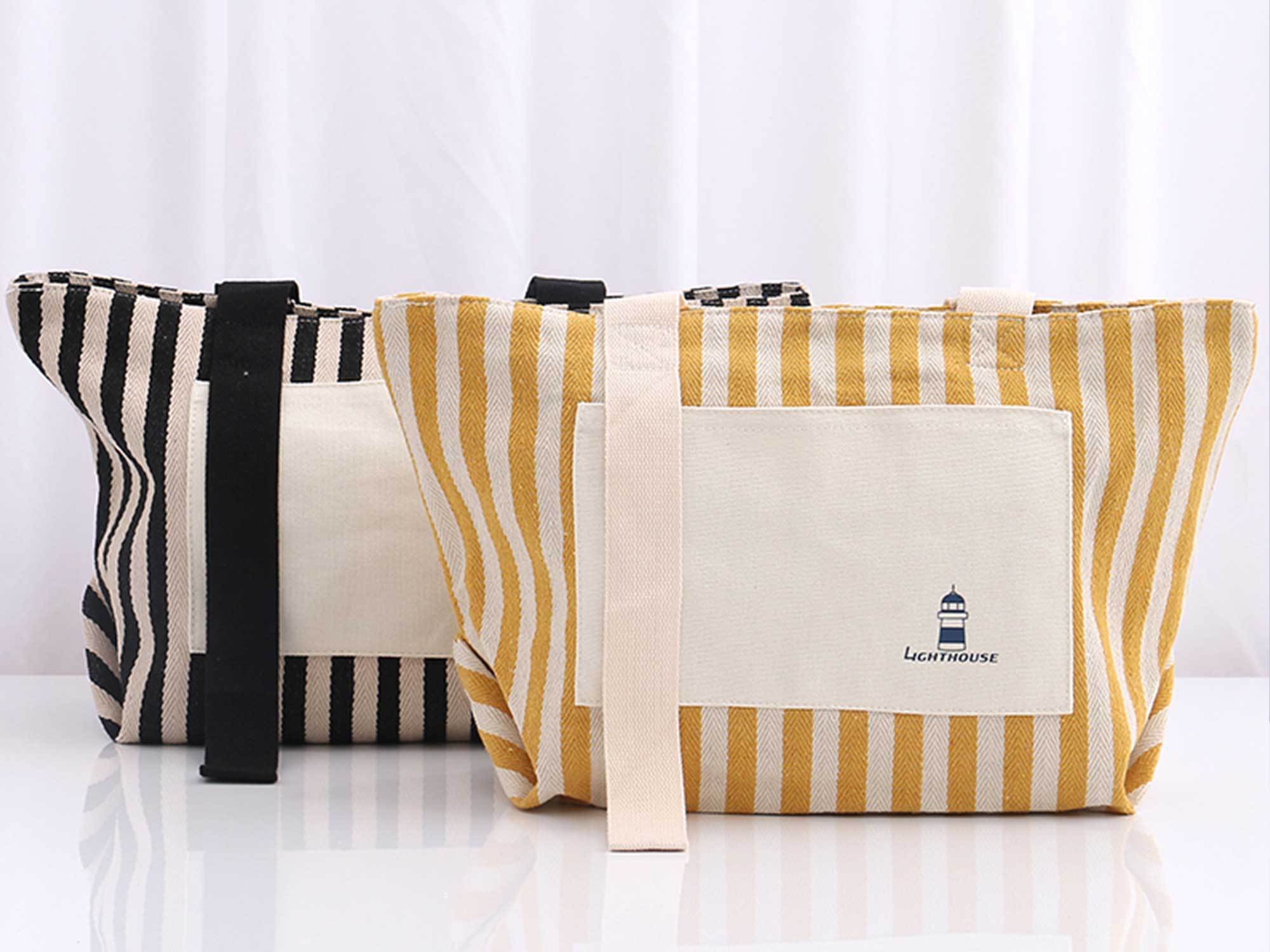 կանացի պայուսակ XIMI Leisure Black and White Stripes Shopping Bag