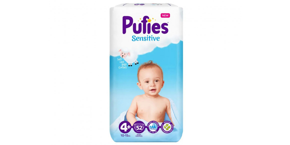 Diapers PUFIES SENSITIVE GIANT PACKS N4+ (10-15KG) 52PCS (035548) 