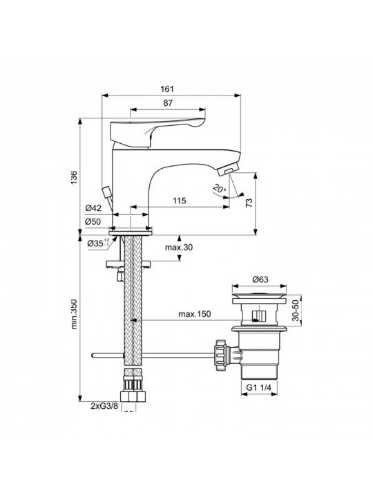 Shower-tap IDEAL STANDARD ALPHA BSN MXR H75 RMTD CHR NO PU/PL (BC486AA)