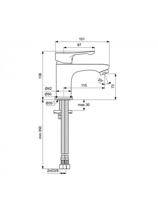 Душ-кран IDEAL STANDARD ALPHA BSN MXR H75 RMTD CHR NO PUW (BC552AA)