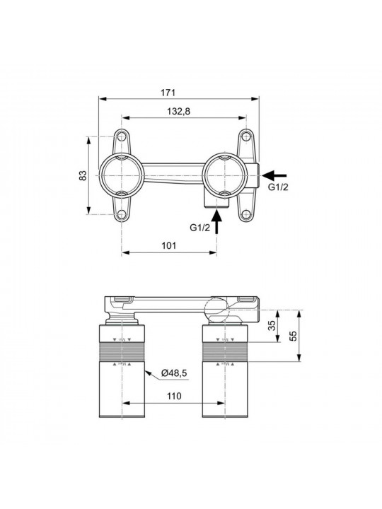 Shower-tap IDEAL STANDARD BLT-IN BSN MXR KITI HORIZONTAL AL (A1313NU)