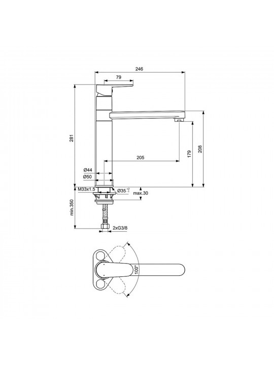 Душ-кран IDEAL STANDARD CERAFINE D BSH MXR H180 RMTD T.SP SBLK (BC501XG)