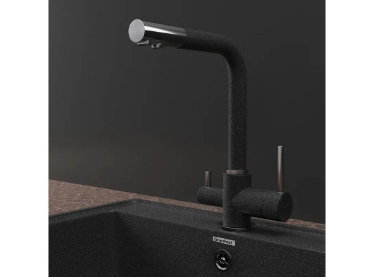 Kitchen tap GRANFEST СМЕСИТЕЛЬ Г-обр 3611 С краном питьевой воды D-35мм графит 