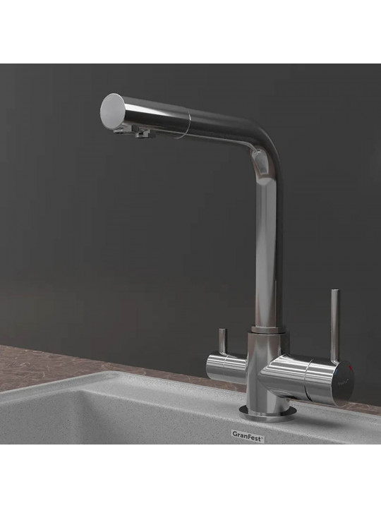 Kitchen tap GRANFEST СМЕСИТЕЛЬ Г-обр 3611 С краном питьевой воды D-35мм хром 