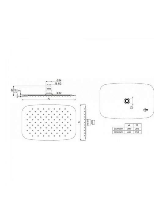 Shower-tap IDEAL STANDARD IR LUXE RAINSHR RECT/200X300 12L/MIN SS (B0390MY)