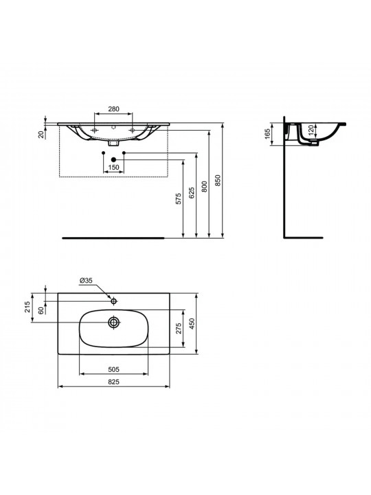 Bathroom sink IDEAL STANDARD TESI VTY BSN 80 SILK WHT BXD (T3509V1)