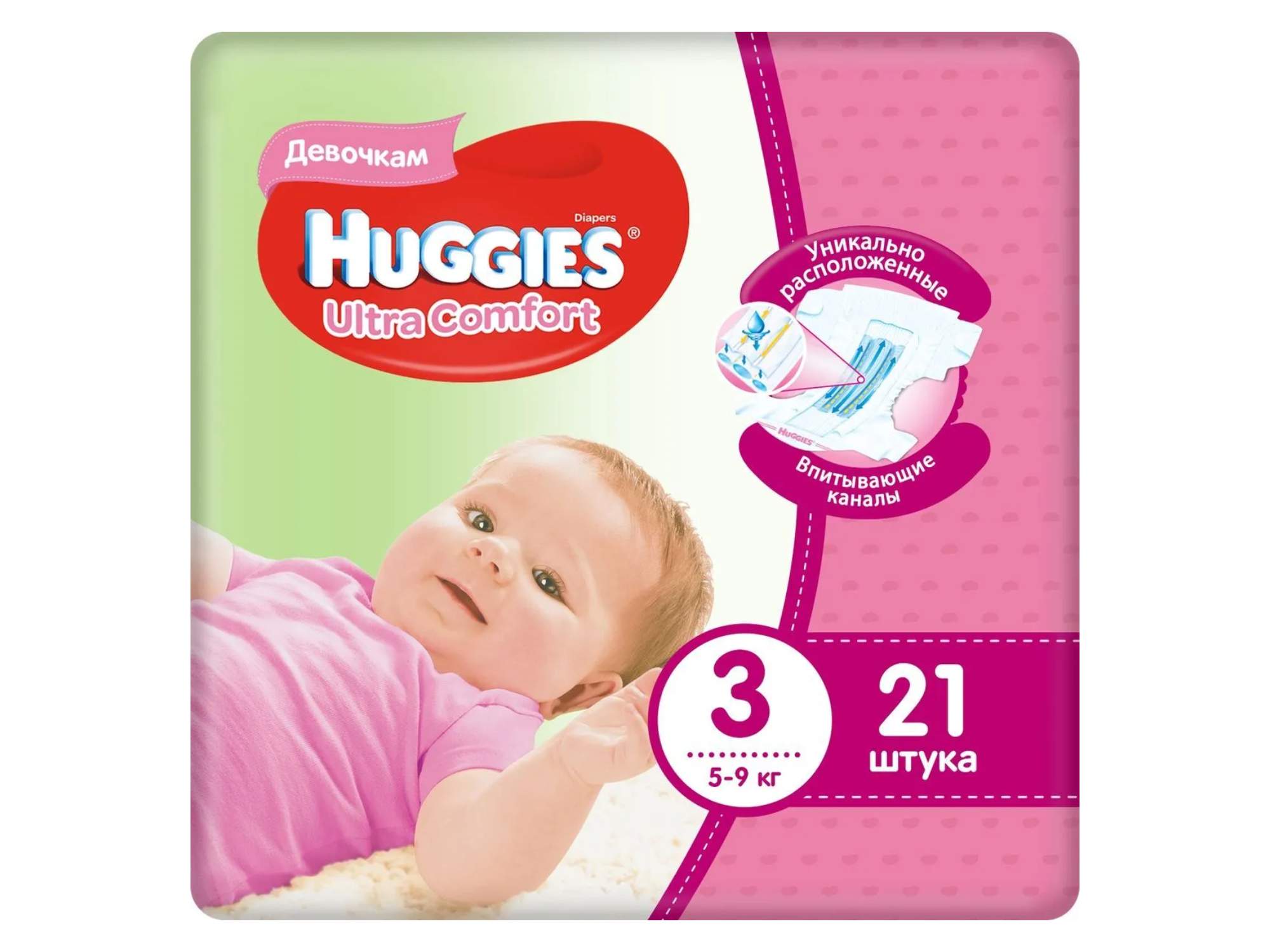 diapers HUGGIES ULTRA COMFORT GIRLS N3(5-9KG) 21PC(543543) 1730
