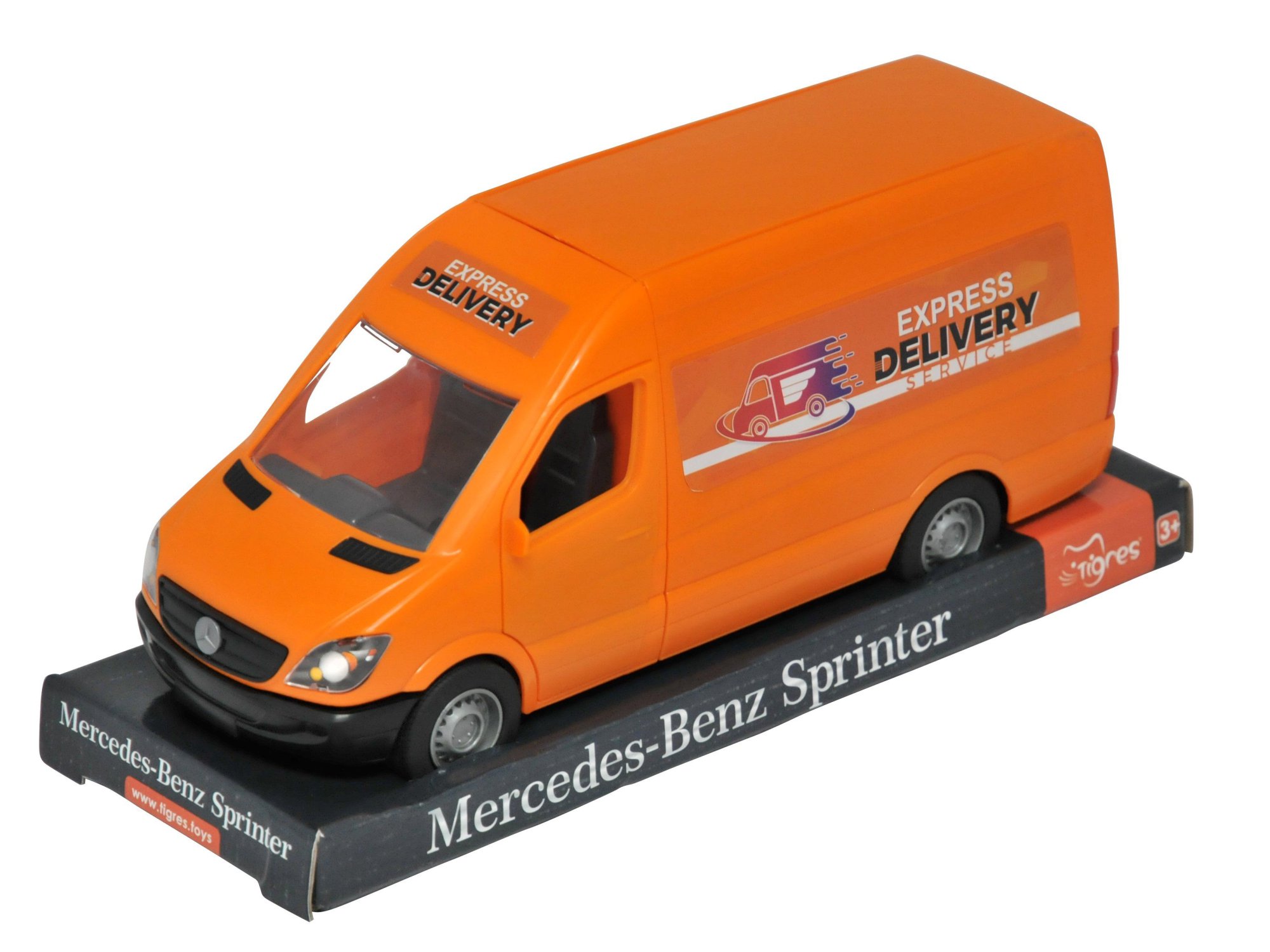 Transport TIGRES 39719 Mercedes-Benz Sprinter грузовой (оранжевый) на планшетке, Tigres 