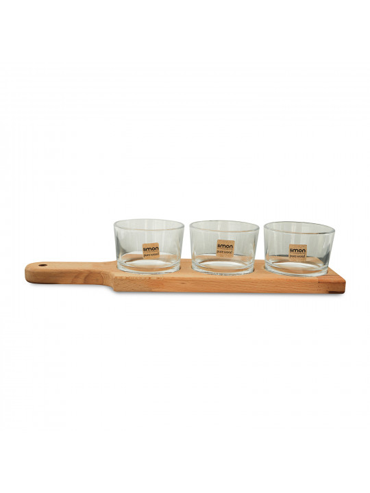 Пищевые контайнеры LIMON 221859 SNACK SERVING 3 SECTION 190ML W/WOODEN BASE (908367) 