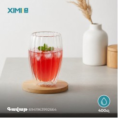 Գավաթներ XIMI 6941963992664 400ML/13.53FL.OZ. STRIPED EGG-SHAPED DOUBLE-LAYER GLASS CUP (CLEAR) (992664)