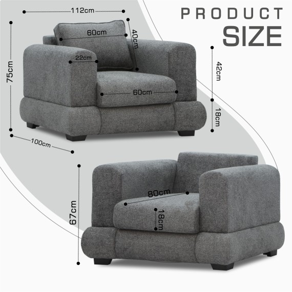 Кресло HOBEL SIDNEY PLUS 1 F/R DARK GREY BEATTO 1079 (1) 