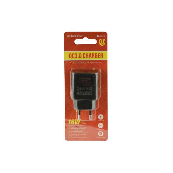 Power adapter BOROFONE  BA72A QC3.0 18W BK (388541-339)