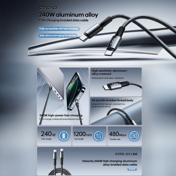 Кабель REMAX 240W C17 (C-C) 240W 1.2M (247722) 