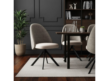 Стул MAMADOMA OVAL-R, ЧЕРНЫЙ/шенилл LUX GREY BEIGE G5 - PEARL GREY LUX D7 