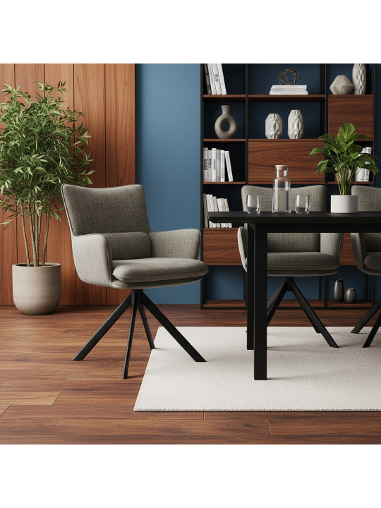 Стул MAMADOMA TRUMP-R, ЧЕРНЫЙ/ШЕНИЛЛ LUX GREY BEIGE G5- ЗАМША LUX MILK 