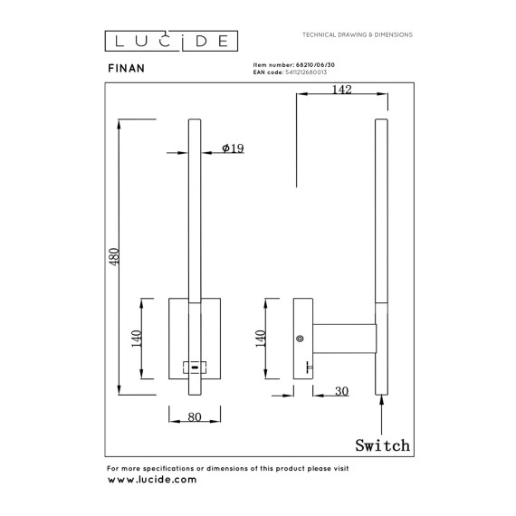 Бра LUCIDE 68210/06/30 FINAN 