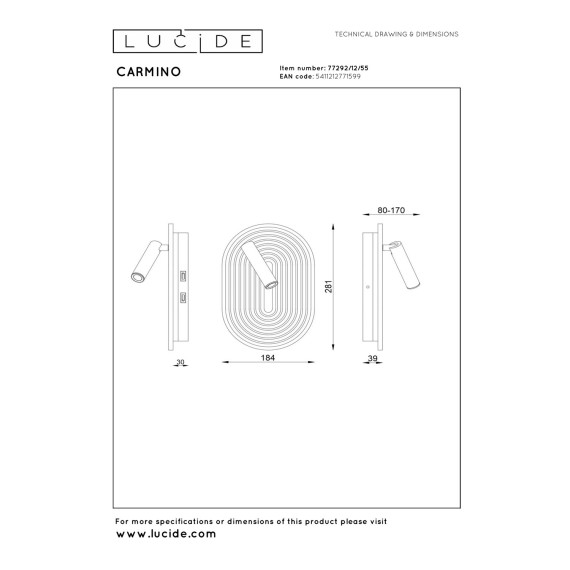 Бра LUCIDE 77292/12/55 CARMINO 