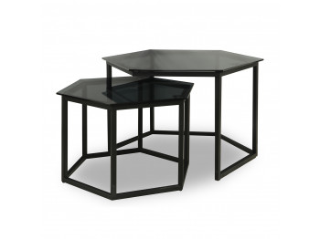 Սուրճի սեղան HOBEL BEEHIVE 2PCS METAL BLACK/ GLASS FM (2) 