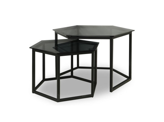 Սուրճի սեղան HOBEL BEEHIVE 2PCS METAL BLACK/ GLASS FM (2) 
