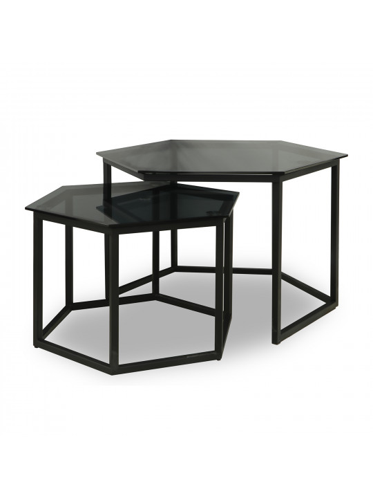 Սուրճի սեղան HOBEL BEEHIVE 2PCS METAL BLACK/ GLASS FM (2) 