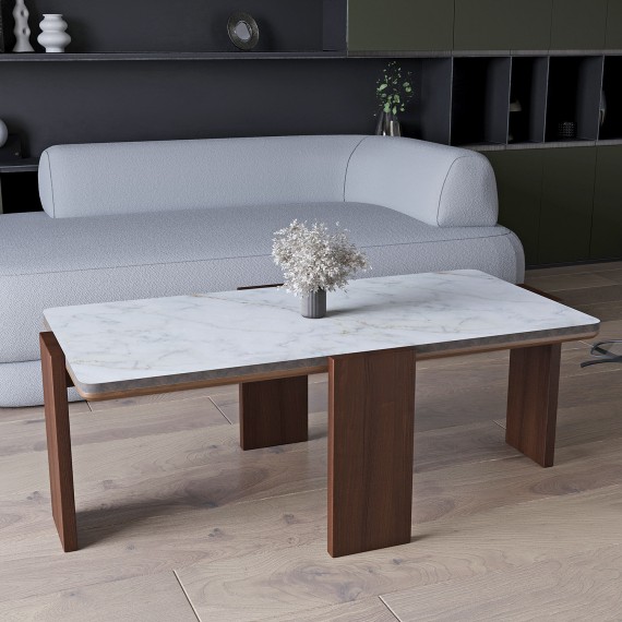 Журнальный стол HOBEL GILDE STONE 60X120 IVORIE LIGHT GREY/OAK PIGMENT (2) 