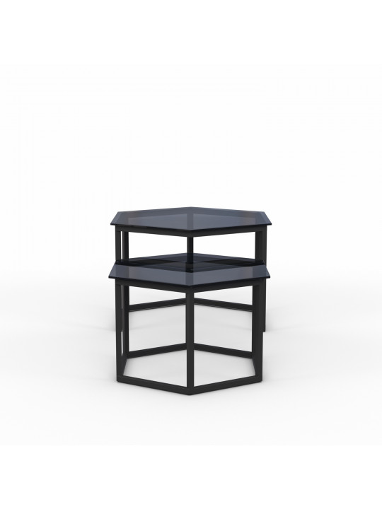Սուրճի սեղան HOBEL BEEHIVE 2PCS METAL BLACK/ GLASS FM (2) 